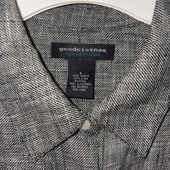 GoodClothes Collection linen button down ladies top grey and black. Versatile. - Picture 2 of 6